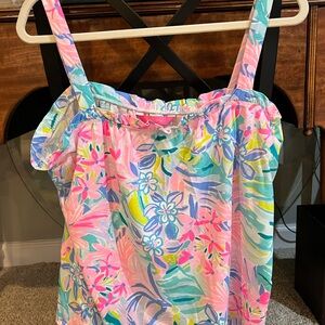 Lilly Pulitzer Pink and Blue One Piece Swimsuit with Tropical Print